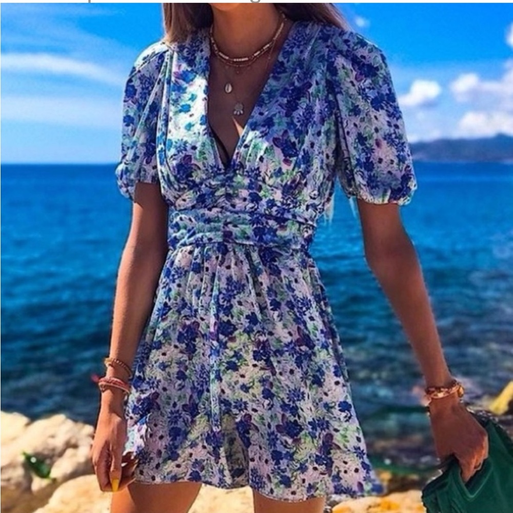 Zara Floral Blue and Green Romper